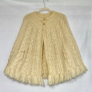 Vintage Handmade Knit Cape w/ Pearl Button